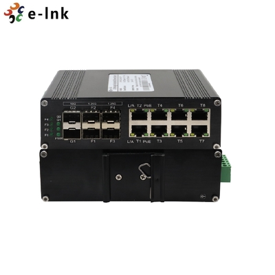 Aluminum Case Industrial PoE Switch 8 Port Gigabit 802.3at RJ45 + 6 Port 1000X SFP Fiber