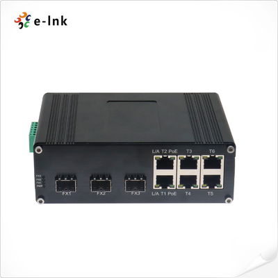 Industrial 6-Port Fast Ethernet PoE Switch with 3 Fiber Uplinks 30W/Port